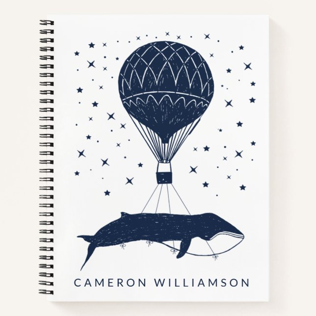 Surreal Fantasy Art Flying Whale Hot Air Ballon Notizbuch (Vorderseite)