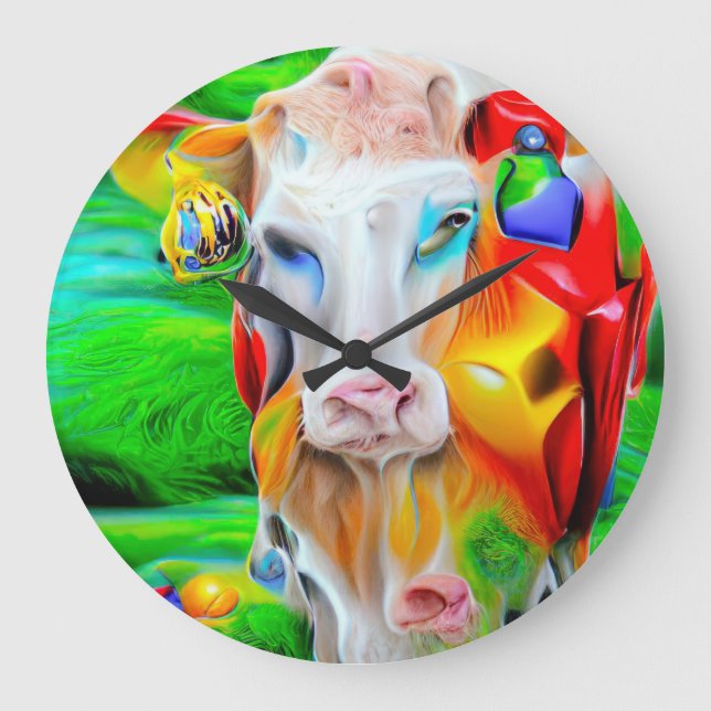 Surreal Farm Art Große Wanduhr (Vorderseite)