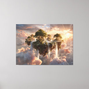 Surreal Floating Islands with Waterfall Leinwanddruck