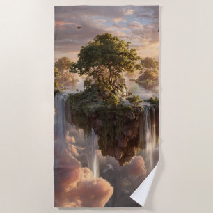 Surreal Floating Islands with Waterfall Strandtuch