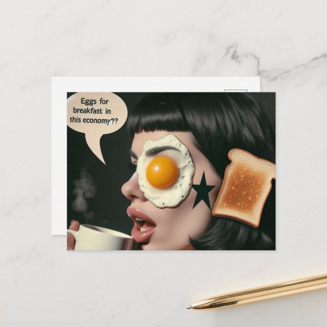 Surreal Frauen Morgen Kaffeeeier in dieser Wirtsch Postkarte (Vorderseite/Rückseite Beispiel)