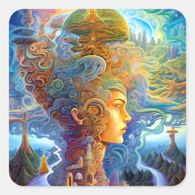 Surreal Frauenlandschaft Fantasy Art Quadratischer Aufkleber (Vorderseite)