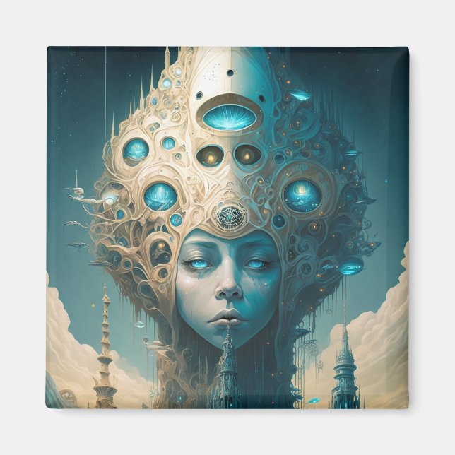 Surreal Futuristische Alien Woman Lanscape Magnet (Vorne)