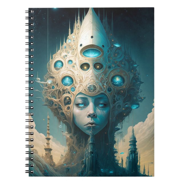 Surreal Futuristische Alien Woman Lanscape Notizblock (Vorderseite)