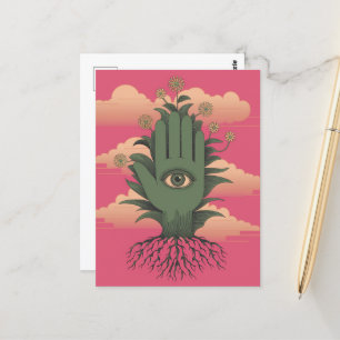 Surreal Gardene grüne Hand mit Blume Postkarte
