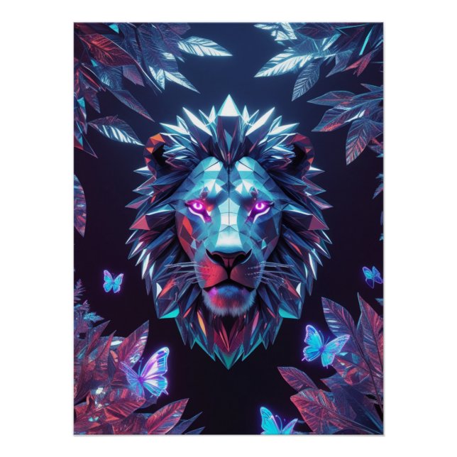 Surreal Geometric Lion Jungle - Futuristisches Pos Poster (Vorderseite)
