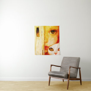 Surreal Girl und Cat Wall Art – Grüne Augen Fantas Wandteppich