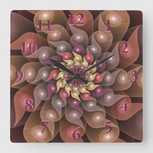 Surreal glänzende Blumen moderne abstrakte Fraktal Quadratische Wanduhr