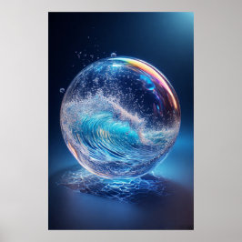 Surreal Glaskugel mit dynamischen Wasserwellen Poster