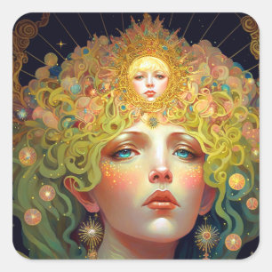 Surreal Goddess Fantasy Art Quadratischer Aufkleber