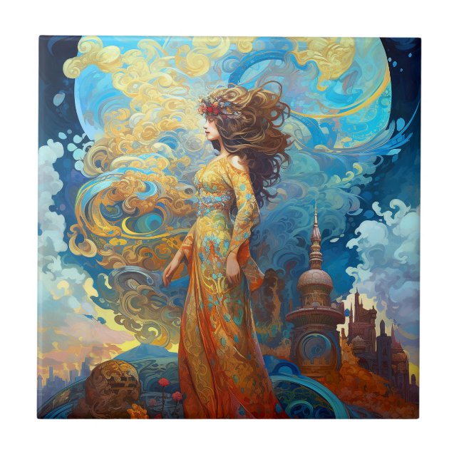 Surreal Goddess Queen Fantasy Art Fliese (Vorderseite)