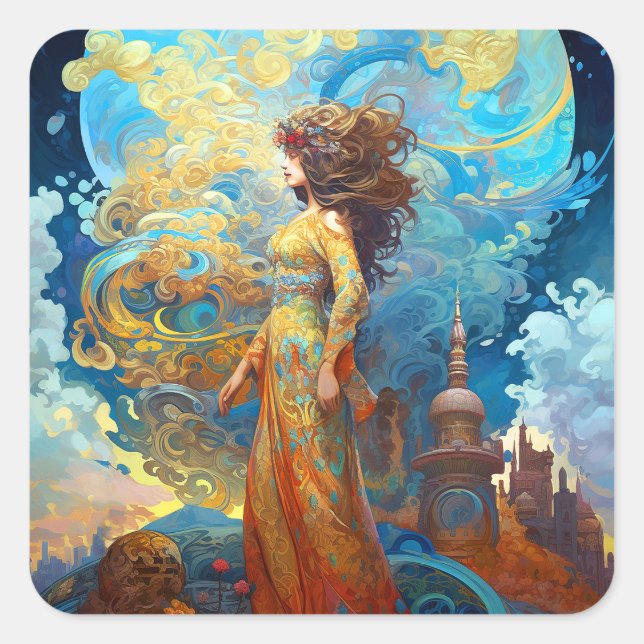Surreal Goddess Queen Fantasy Art Quadratischer Aufkleber (Vorderseite)