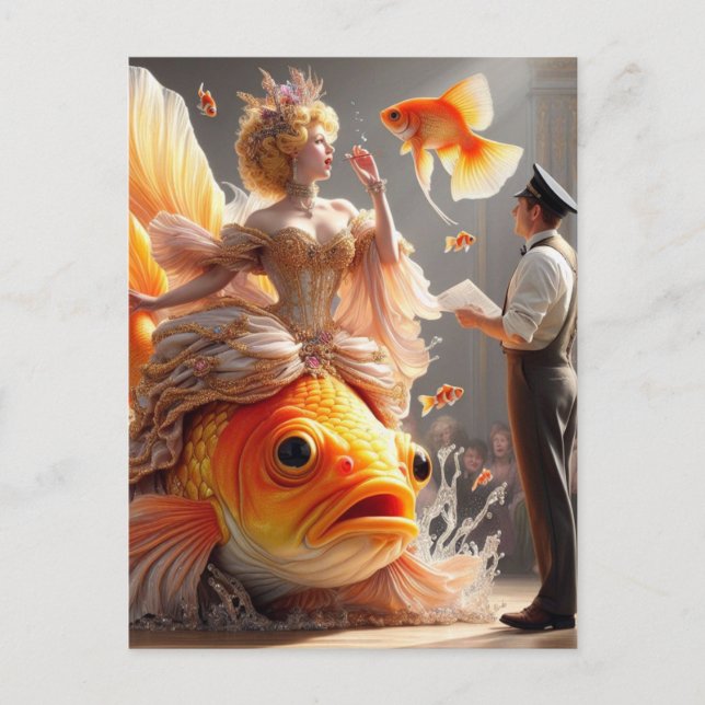 Surreal Goldfish Couture Feiertagspostkarte (Vorderseite)