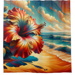 "Surreal Hibiskus Beach Scene" Duschvorhang