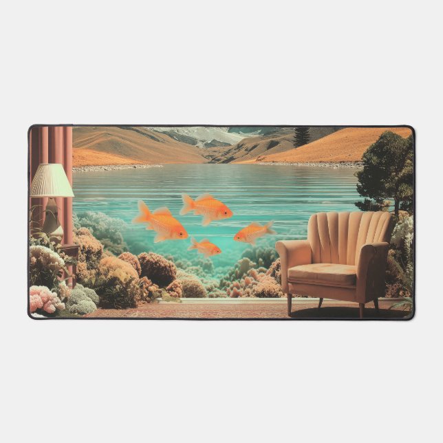Surreal Interior with Fish and Moonlit Landscape Schreibtischunterlage (Vorderseite)