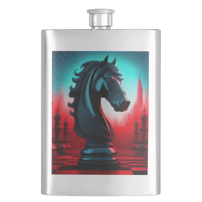 Surreal Intricated Black Knight Schach Piece Flachmann (Vorderseite)