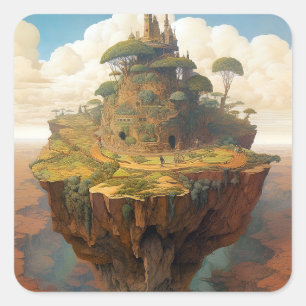 Surreal Island Landschaft Fantasy Art Quadratischer Aufkleber