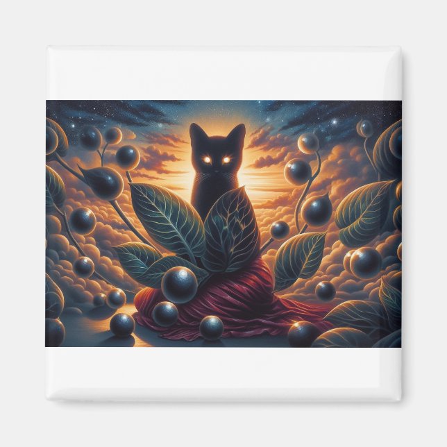 Surreal Kosmische Katze mit leuchtenden Augen und  Magnet (Vorne)