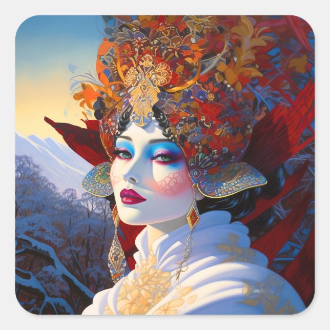 Surreal Lady Fantasy Art Quadratischer Aufkleber (Vorderseite)