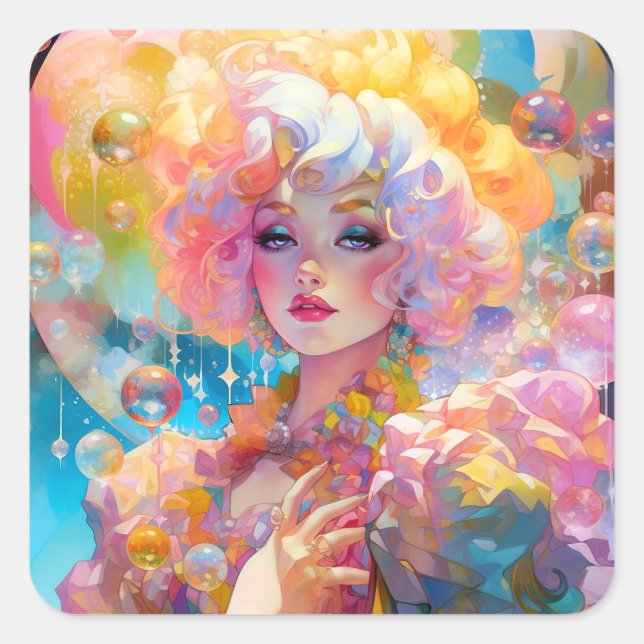 Surreal Lady Fantasy Art Quadratischer Aufkleber (Vorderseite)