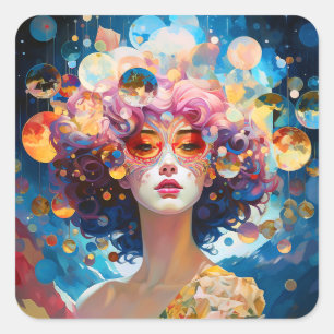 Surreal Lady Fantasy Art Quadratischer Aufkleber