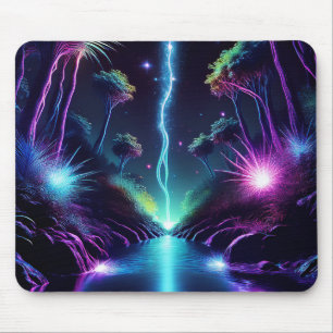 Surreal Landscape Blitzschlag Neon Stream Mousepad