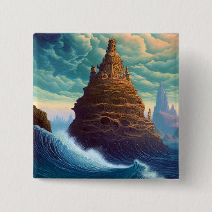 Surreal Landscape Towering City Fantasy Art Button