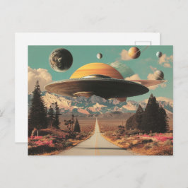 Surreal Landscape with Road, UFO and Saturn Postkarte