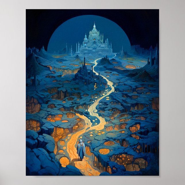 Surreal Landschaft Burg Fantasy Kunst, Dichtung un Poster (Vorne)