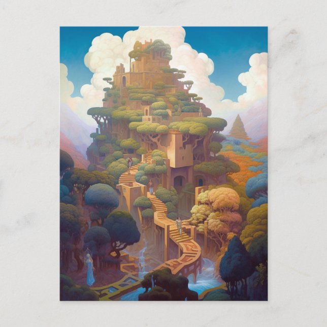 Surreal Landschaft Burg Fantasy Kunst, Dichtung un Postkarte (Vorderseite)