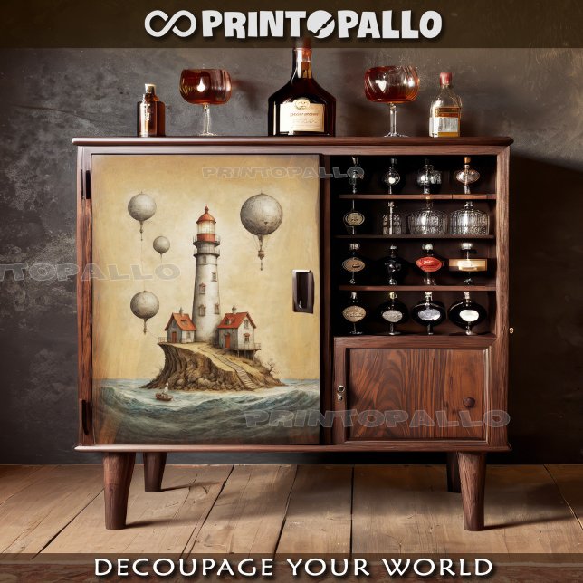 Surreal Leuchtturm mit Luftballons auf Pergament Seidenpapier (Von Creator hochgeladen)