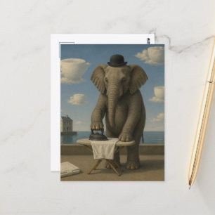 Surreal lustiger Elefant bügelt Postkarte
