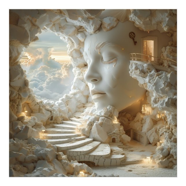 Surreal Marble Head Interior Dreamscape Stairway Fotodruck (Vorne)