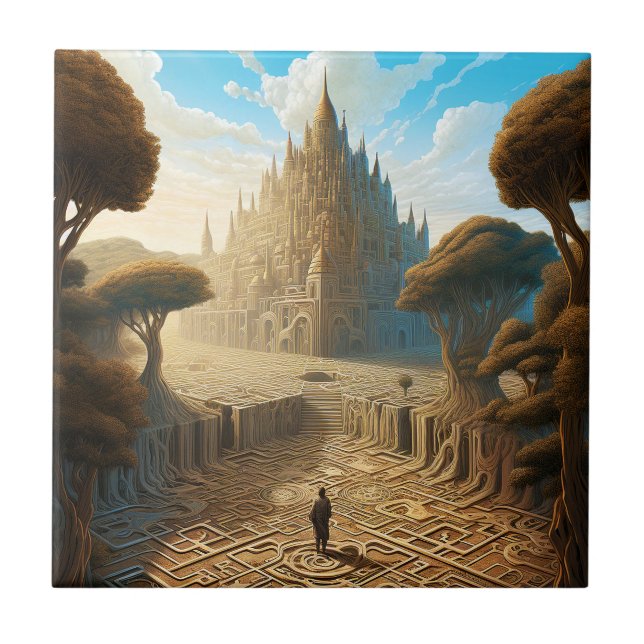 Surreal Maze Burg Fantastische Bergwelten Fliese (Vorderseite)