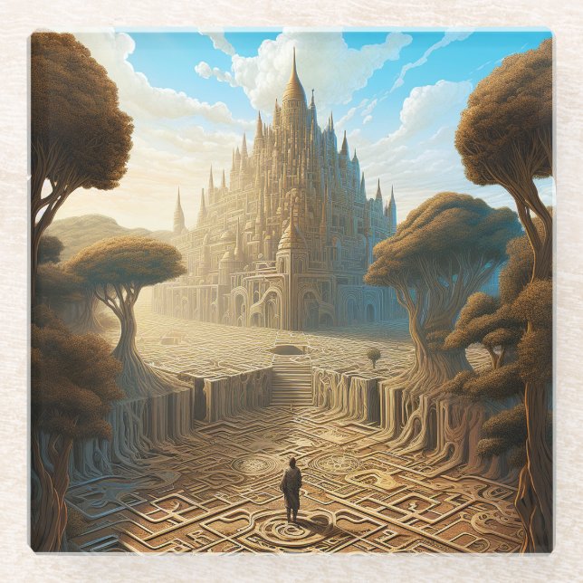 Surreal Maze Burg Fantastische Bergwelten Glasuntersetzer (Vorderseite)
