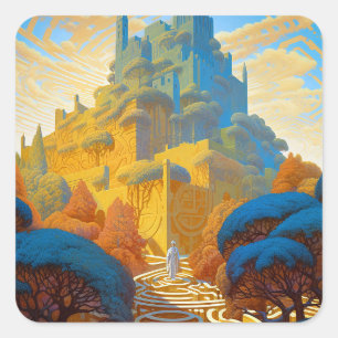 Surreal Maze City Quadratischer Aufkleber