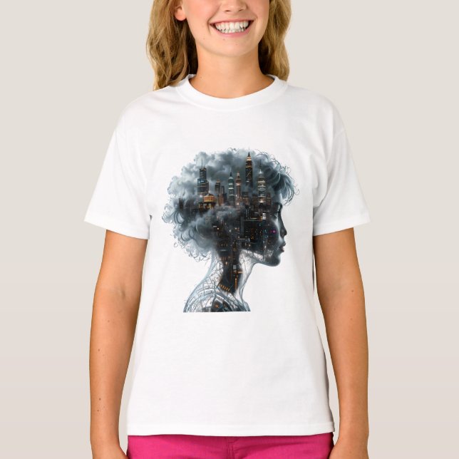 Surreal Mindscape: City within a Woman's Head T-Shirt (Vorderseite)