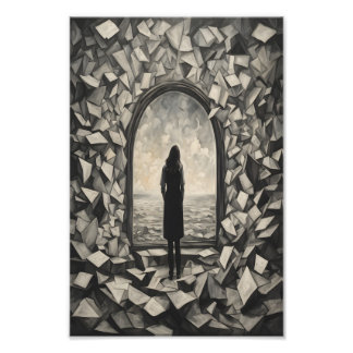 Surreal monochrome schwebende Papiere Fotodruck