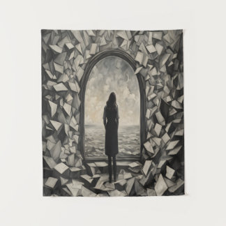 Surreal monochrome schwebende Papiere Wandkunst Wandteppich