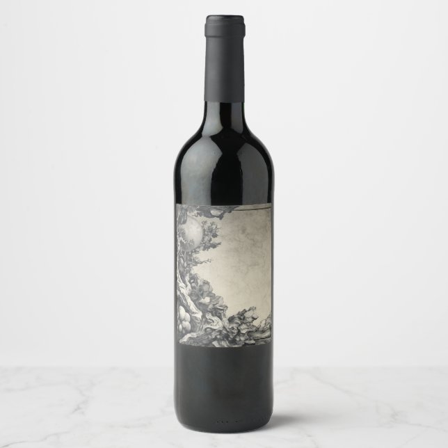 Surreal Moonlit Tree and Rock Landschaft Weinetikett (Vorderseite)