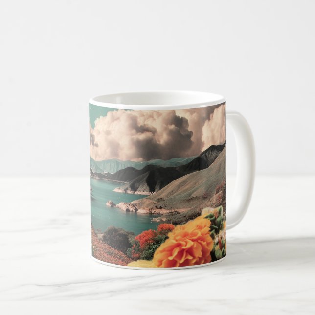 Surreal Mountain Landscape with Planets and Clouds Kaffeetasse (VorderseiteRechts)