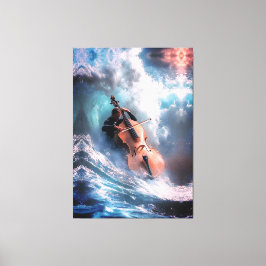 Surreal Music Man spielt Cello in Ocean Waves Leinwanddruck