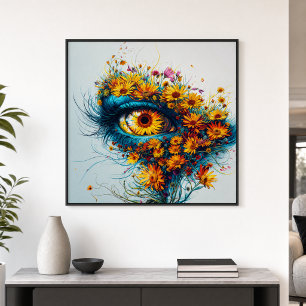 Surreal Mutter Natur Auge Gelb Türkis Wildblumen Poster
