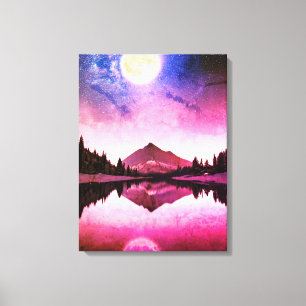 Surreal Nachtlandschaft Berge unter dem Mond Leinwanddruck