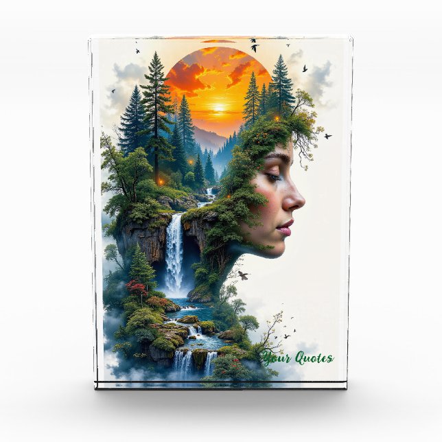 Surreal Nature Portrait Woman Sunset Waterfall Fotoblock (Vorderseite)