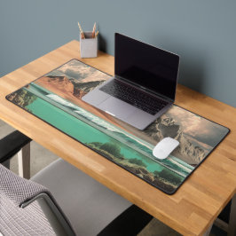 Surreal Ocean and Mountain Landscape with Waves Schreibtischunterlage