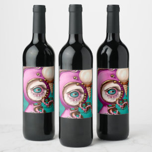 Surreal Octopus Ice Creme Doll Weinetikett
