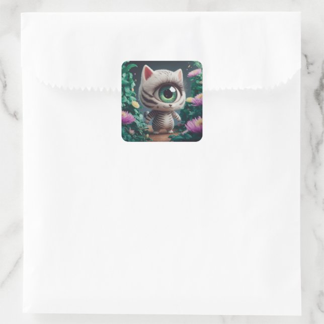 Surreal One Mit Augen Zebra Kitty Quadratischer Aufkleber (Tasche)