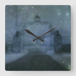 Surreal Otherworld Gate Stars Quadratische Wanduhr