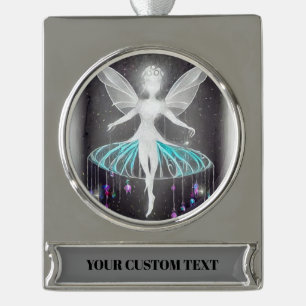 Surreal Painted White Glow Fairy Banner-Ornament Silber